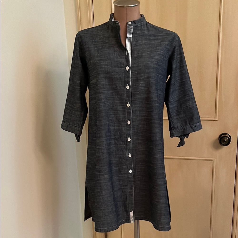 JILL McGOWAN Nautical Career Preppy 100% Cotton Bow Accents Button Shirtdress S
